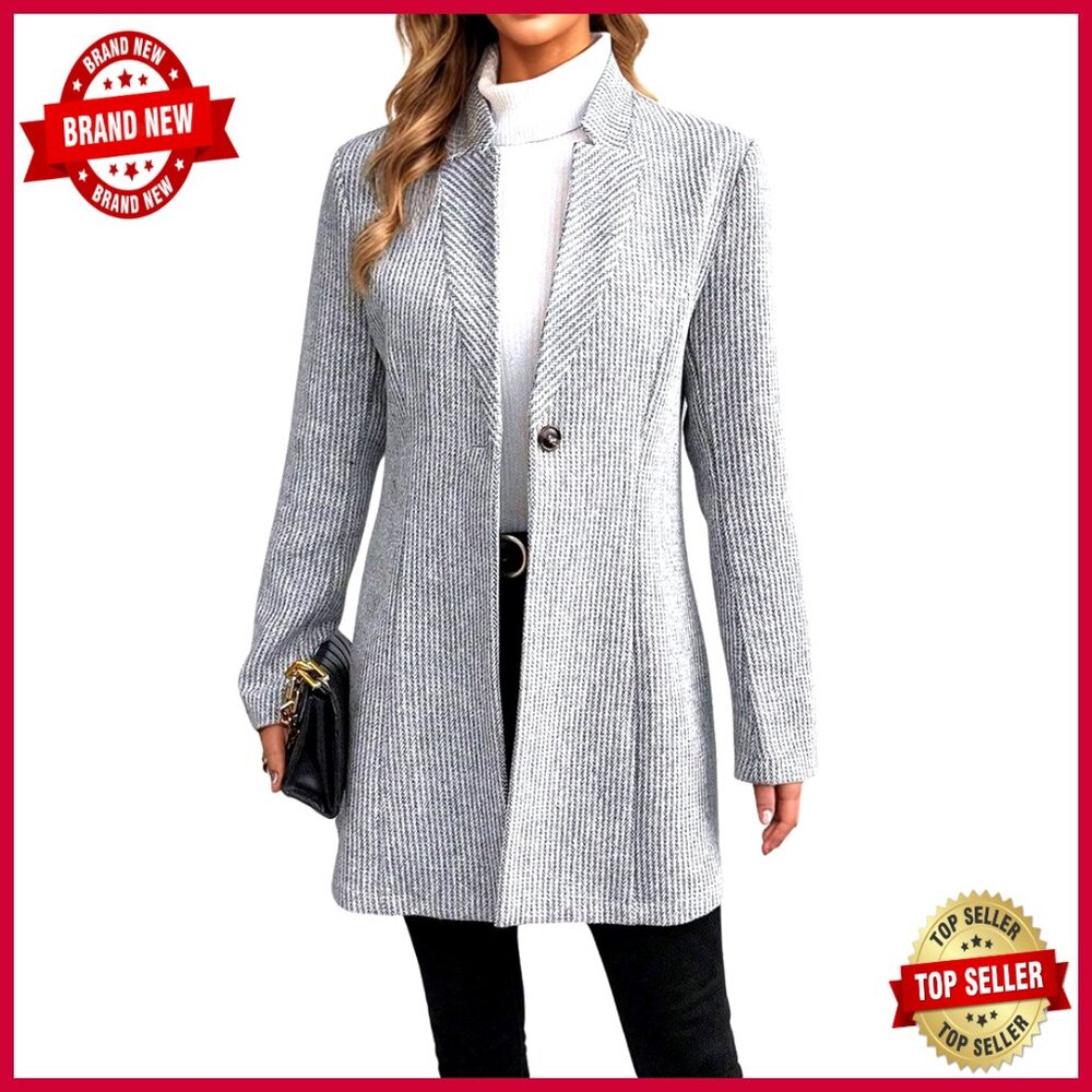 Women's Wool Pea Coat Long Sleeve Mid-Length Blazer Overcoat Winter